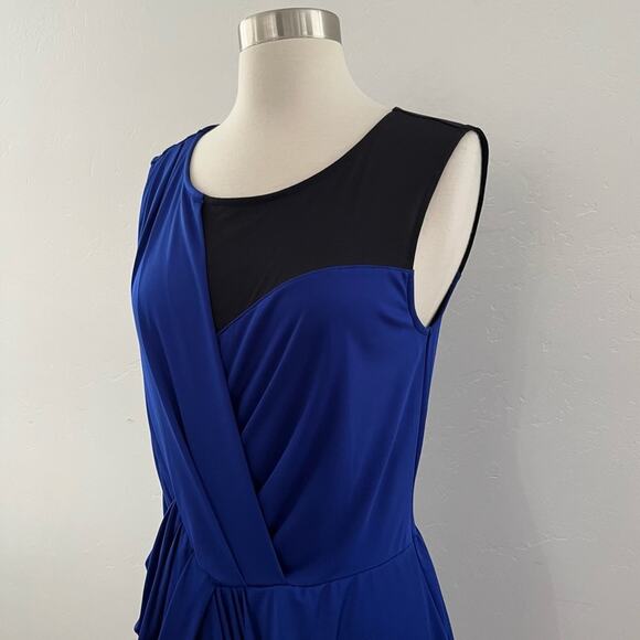 Rachel Roy Grecian Draped Mini Dress Sleeveless Mesh Colorblock Blue Black Small - Picture 6 of 11
